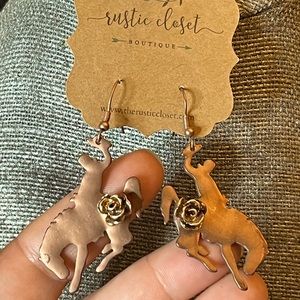 Copper cowboy bronco earrings